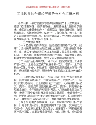 工业园参加全市经济形势分析会汇报材料.docx