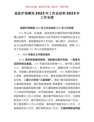 县医疗保障局2022年工作总结和2023年工作安排.docx
