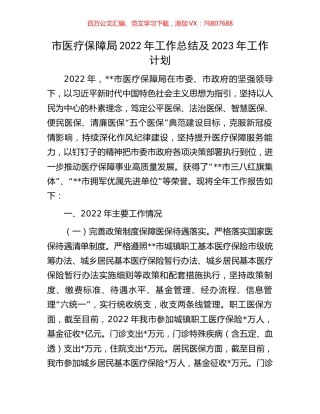 市医疗保障局2022年工作总结及2023年工作计划.docx