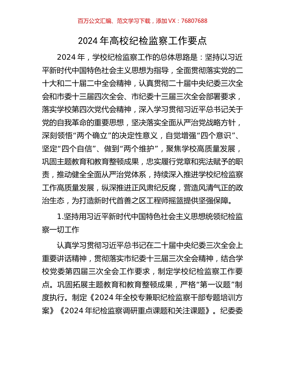 2024年高校纪检监察工作要点.docx_第1页
