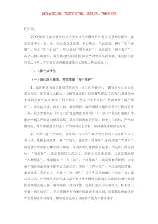 X区民政局上半年党风廉政建设和反腐败工作总结.docx