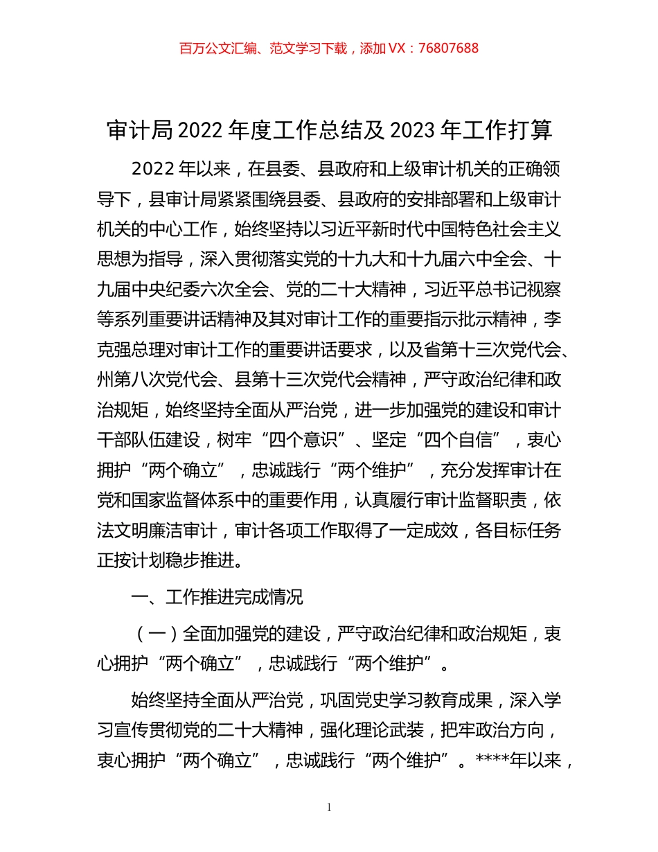 -审计局2022年度工作总结及2023年工作打算.docx_第1页