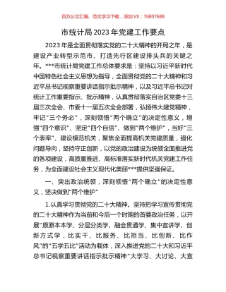 市统计局2023年党建工作要点.docx
