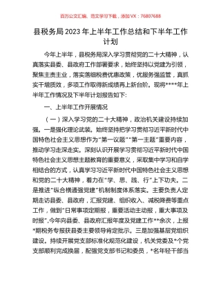 县税务局2023年上半年工作总结和下半年工作计划.docx