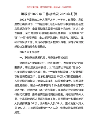 镇政府2022年工作总结及2023年打算.docx