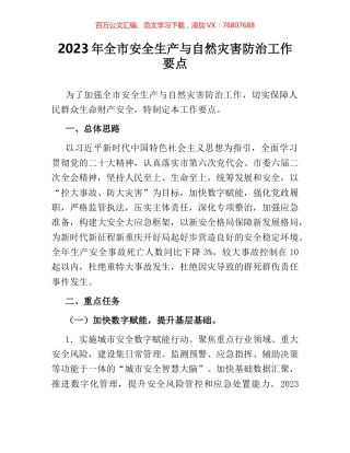 2023年全市安全生产与自然灾害防治工作要点.docx