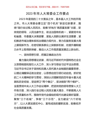 2023年市人大常委会工作要点.docx