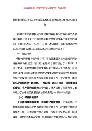 市供销联社2022年巩固拓展脱贫攻坚成果工作自评总结报告.docx