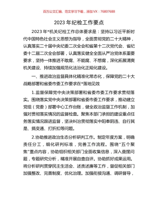 2023年纪检工作要点.docx