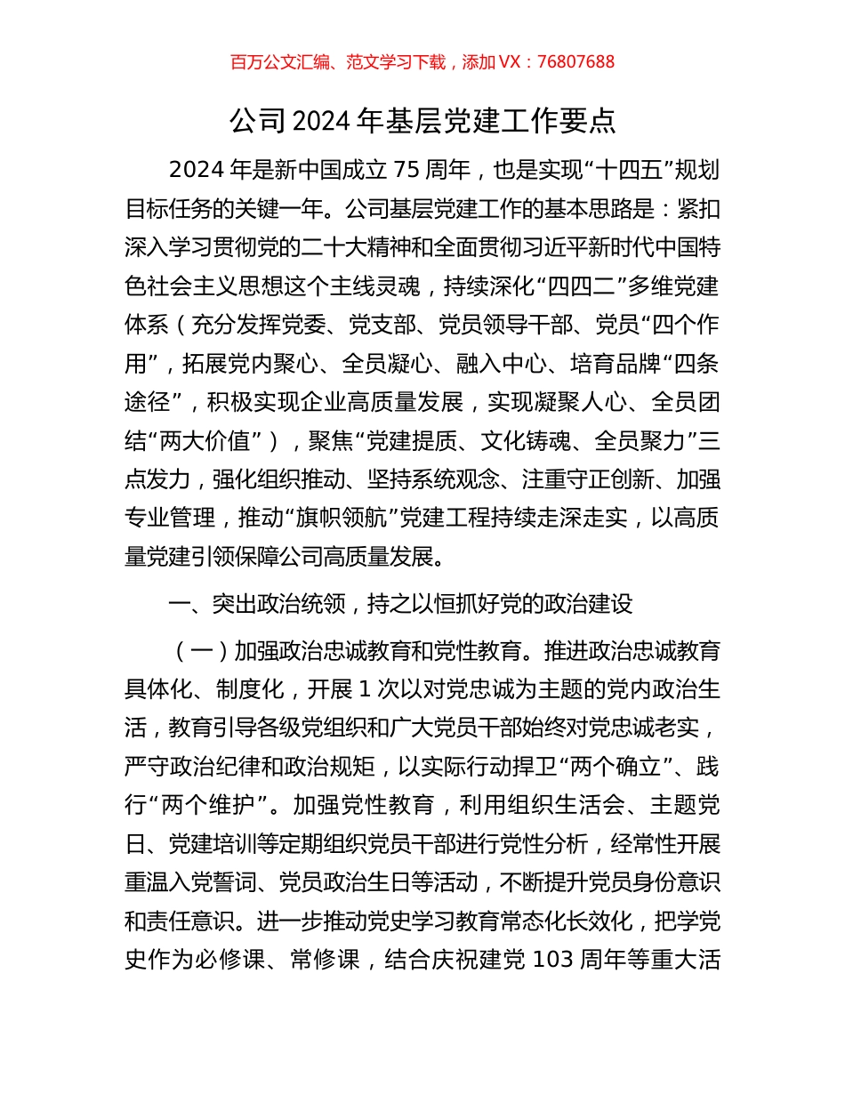 公司2024年基层党建工作要点.docx_第1页