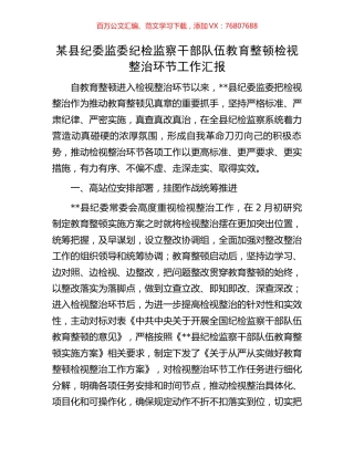 某县纪委监委纪检监察干部队伍教育整顿检视整治环节工作汇报.docx