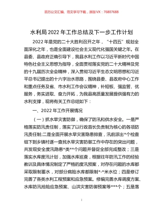 -水利局2022年工作总结及下一步工作计划.docx