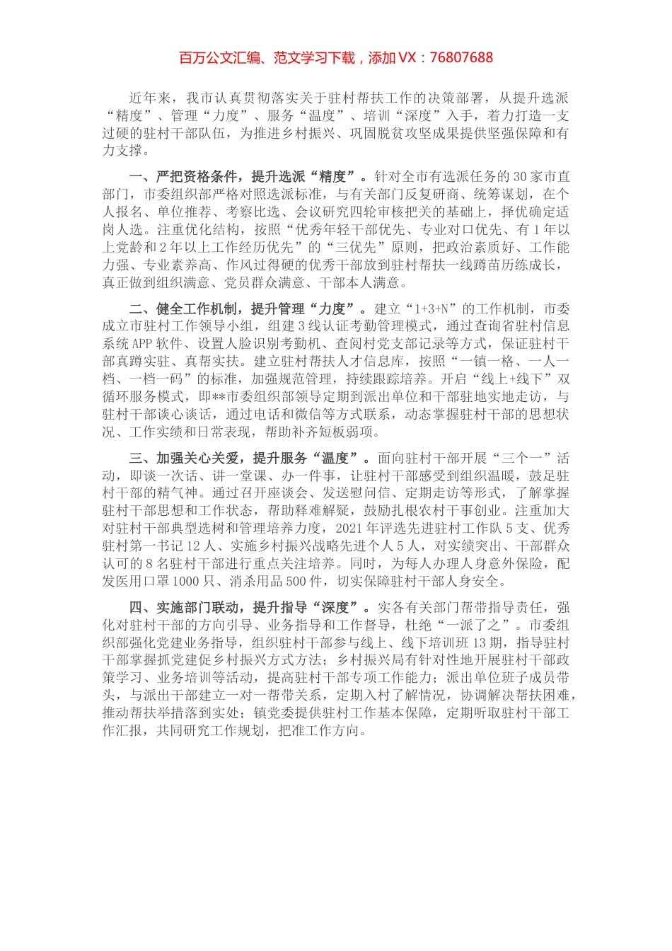 驻村干部队伍建设工作汇报.docx_第1页