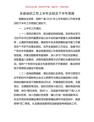 全县组织工作上半年总结及下半年思路.docx