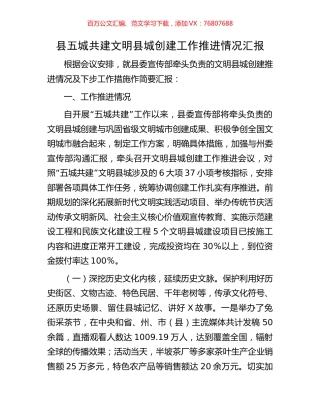 县五城共建文明县城创建工作推进情况汇报.docx