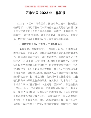 区审计局2022年工作汇报.docx