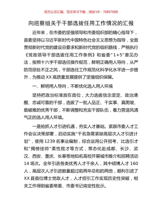 向巡察组关于干部选拔任用工作情况的汇报.docx