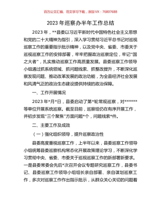 2023年巡察办半年工作总结.docx