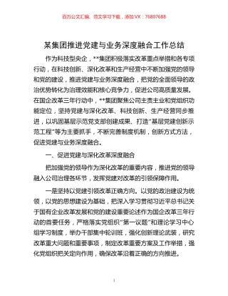 -某集团推进党建与业务深度融合工作总结.docx