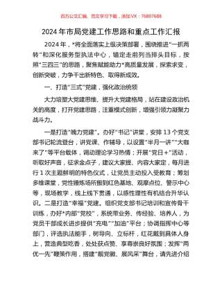 2024年市局党建工作思路和重点工作汇报.docx