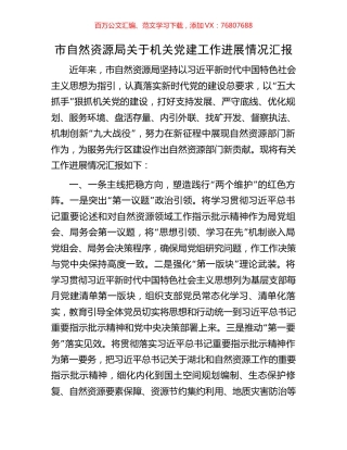 市自然资源局关于机关党建工作进展情况汇报.docx