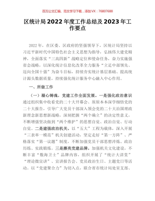 区统计局2022年度工作总结及2023年工作要点.docx