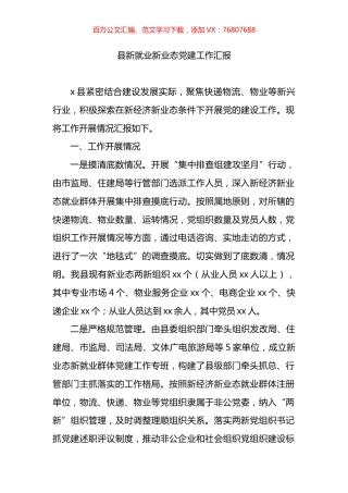 县新就业新业态党建工作汇报.docx