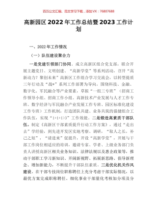 高新园区2022年工作总结暨2023工作计划.docx