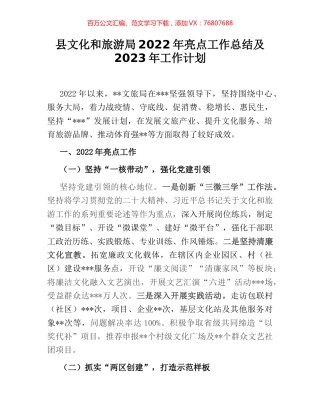 县文化和旅游局2022年亮点工作总结及2023年工作计划.docx