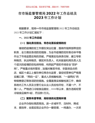 市市场监督管理局2022年工作总结及2023年工作计划.docx