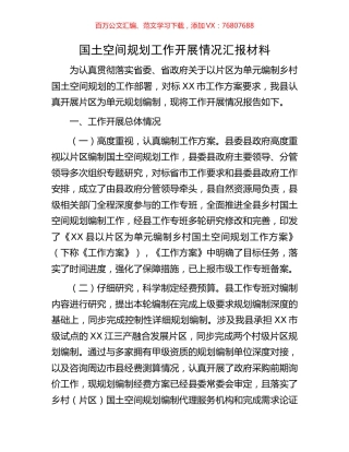 国土空间规划工作开展情况汇报材料.docx