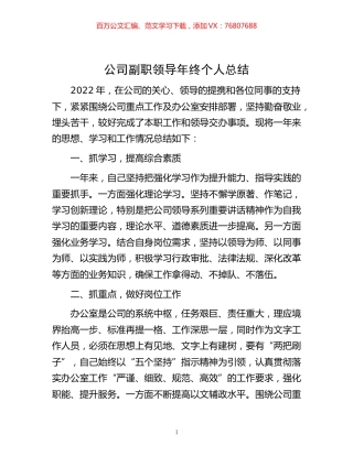 -公司副职领导年终个人总结.docx