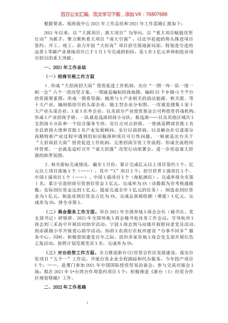 县投资促进服务中心党组2021年工作总结.docx