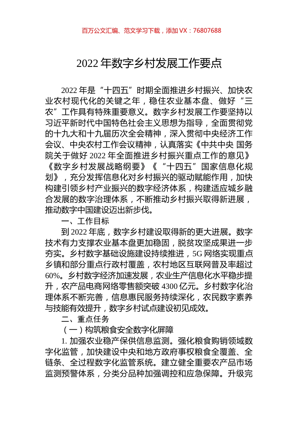 2022年数字乡村发展工作要点.docx_第1页