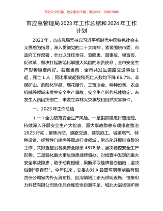 市应急管理局2023年工作总结和2024年工作计划.docx