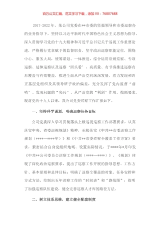 某国有企业党委一届任期巡察工作总结报告.docx