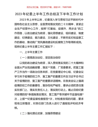 2023年纪委上半年工作总结及下半年工作计划.docx