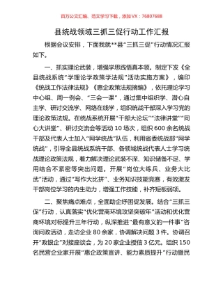 县统战领域三抓三促行动工作汇报.docx