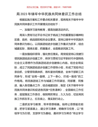 局2023年铸牢中华民族共同体意识工作总结.docx