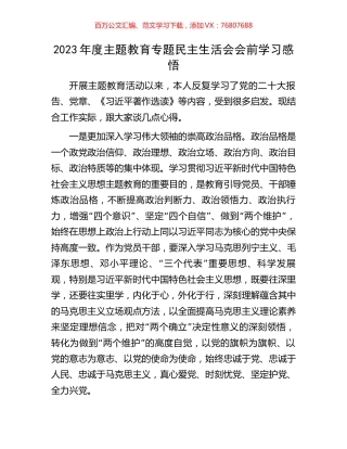 2023年度主题教育专题民主生活会会前学习感悟(1).docx