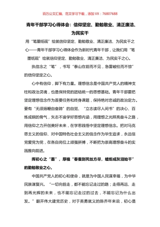 青年干部学习心得体会：信仰坚定、勤勉敬业、清正廉洁、为民实干.docx