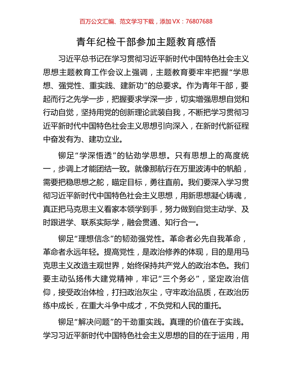 青年纪检干部参加主题教育感悟.docx_第1页