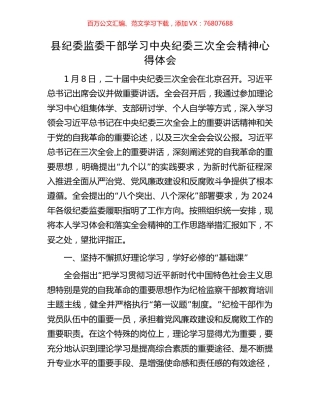 县纪委监委干部学习中央纪委三次全会精神心得体会.docx