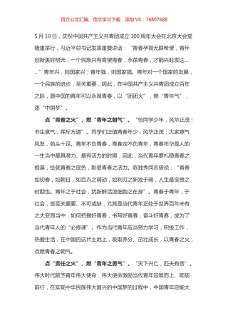 学习总书记在共青团一百周年大会上讲话的心得体会之十.docx