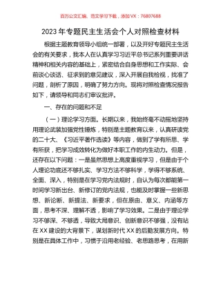 2023年专题民主生活会个人对照检查材料.docx