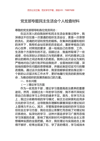 党支部专题民主生活会个人检查材料.docx