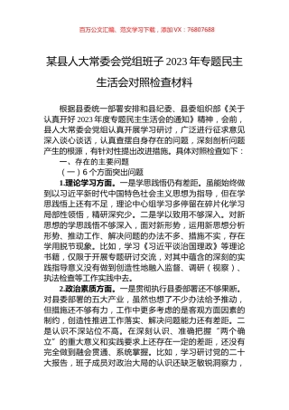 某县人大常委会党组班子2023年专题民主生活会对照检查材料.docx