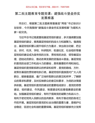 第二批主题教育专题党课：建强战斗堡垒夯实发展根基.docx