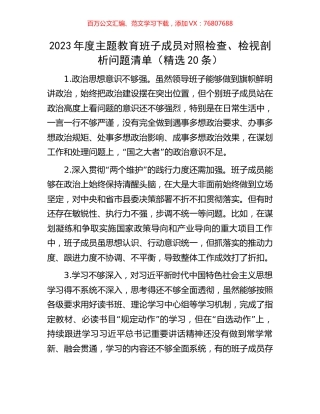 2023年度主题教育班子成员对照检查、检视剖析问题清单（精选20条）.docx