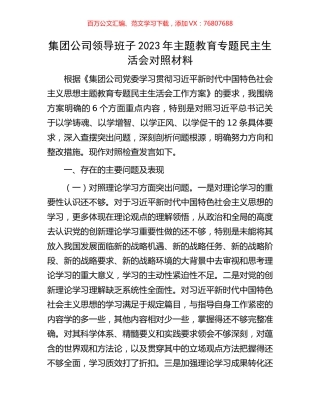 集团公司领导班子2023年主题教育专题民主生活会对照材料.docx
